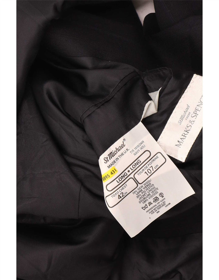 Jaqueta Blazer Longline Masculina Marks & Spencer Reino Unido 42 Riscas Grande Azul Marinho