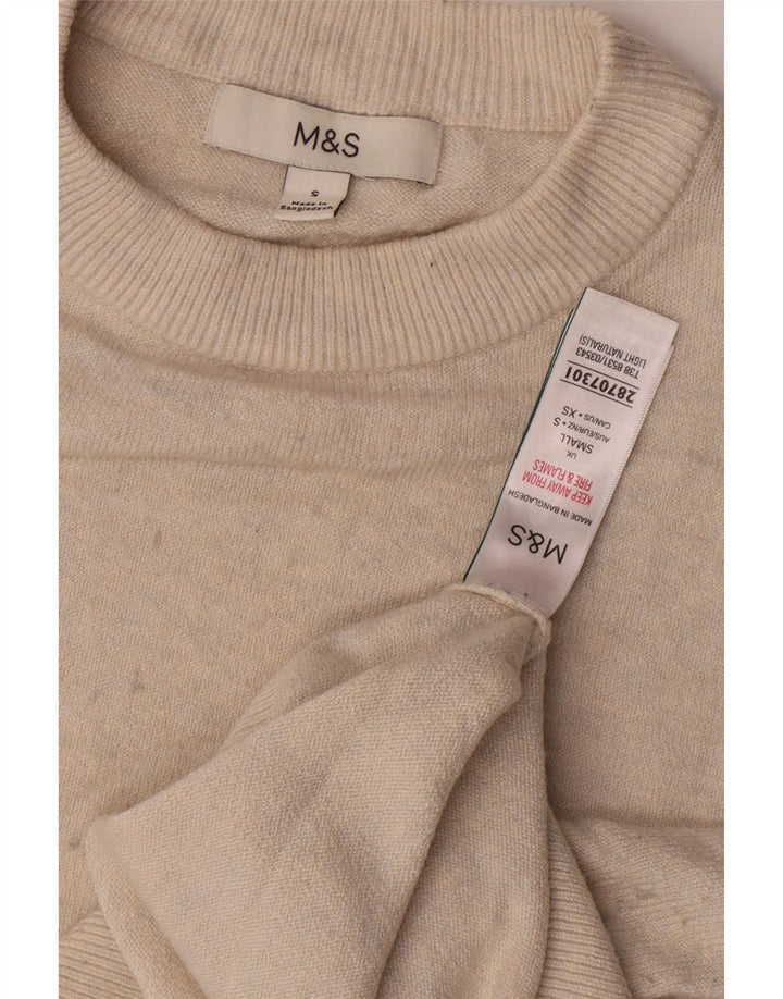 Suéter feminino Marks & Spencer com gola redonda, Reino Unido 10, pequeno, bege, poliéster