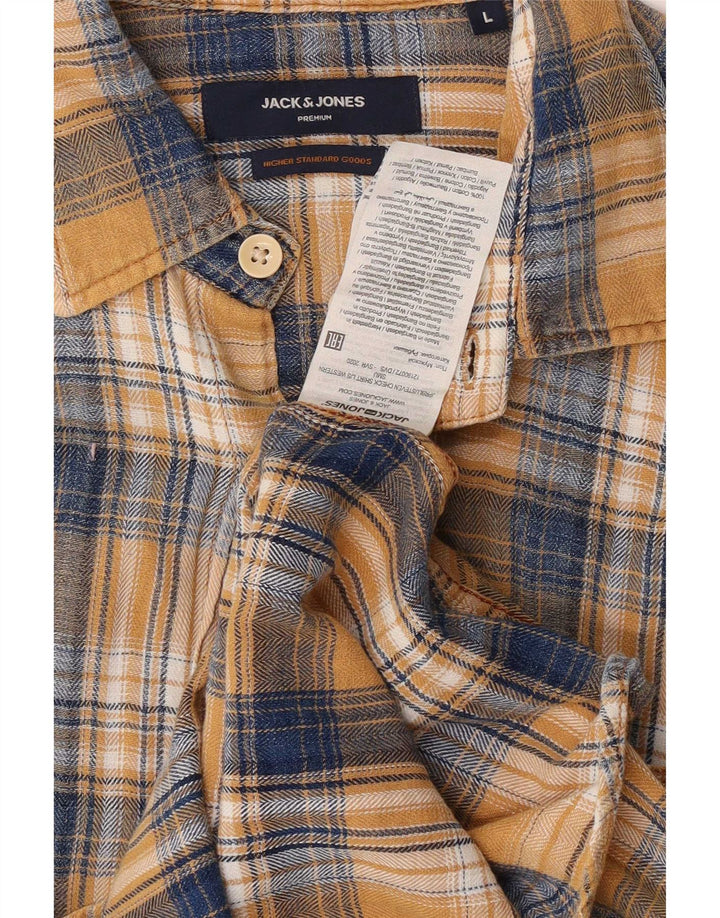 Camisa masculina de flanela Jack & Jones grande algodão xadrez amarelo