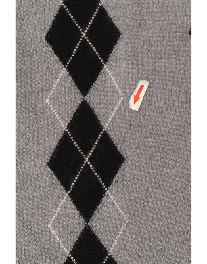 Suéter feminino vintage com gola redonda UK 14 cinza médio Argyle/Diamante
