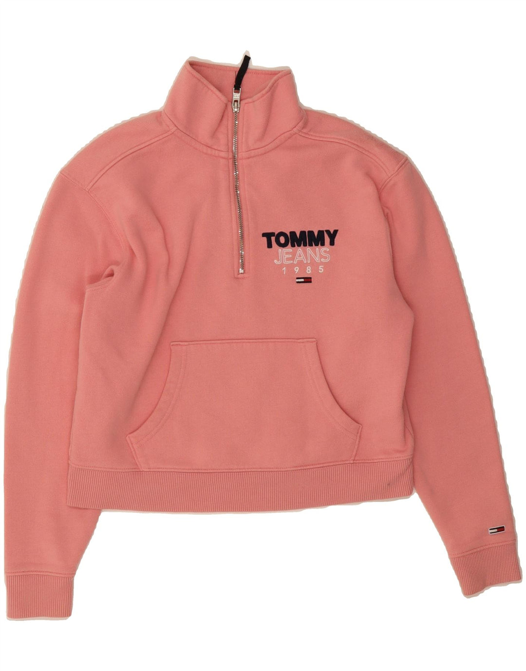 TOMMY HILFIGER Womens Oversized Crop Sweatshirt Jumper UK 6 XS Pink Vintage Tommy Hilfiger and Second-Hand Tommy Hilfiger from Messina Hembry 