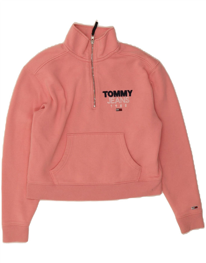 TOMMY HILFIGER Womens Oversized Crop Sweatshirt Jumper UK 6 XS Pink Vintage Tommy Hilfiger and Second-Hand Tommy Hilfiger from Messina Hembry 