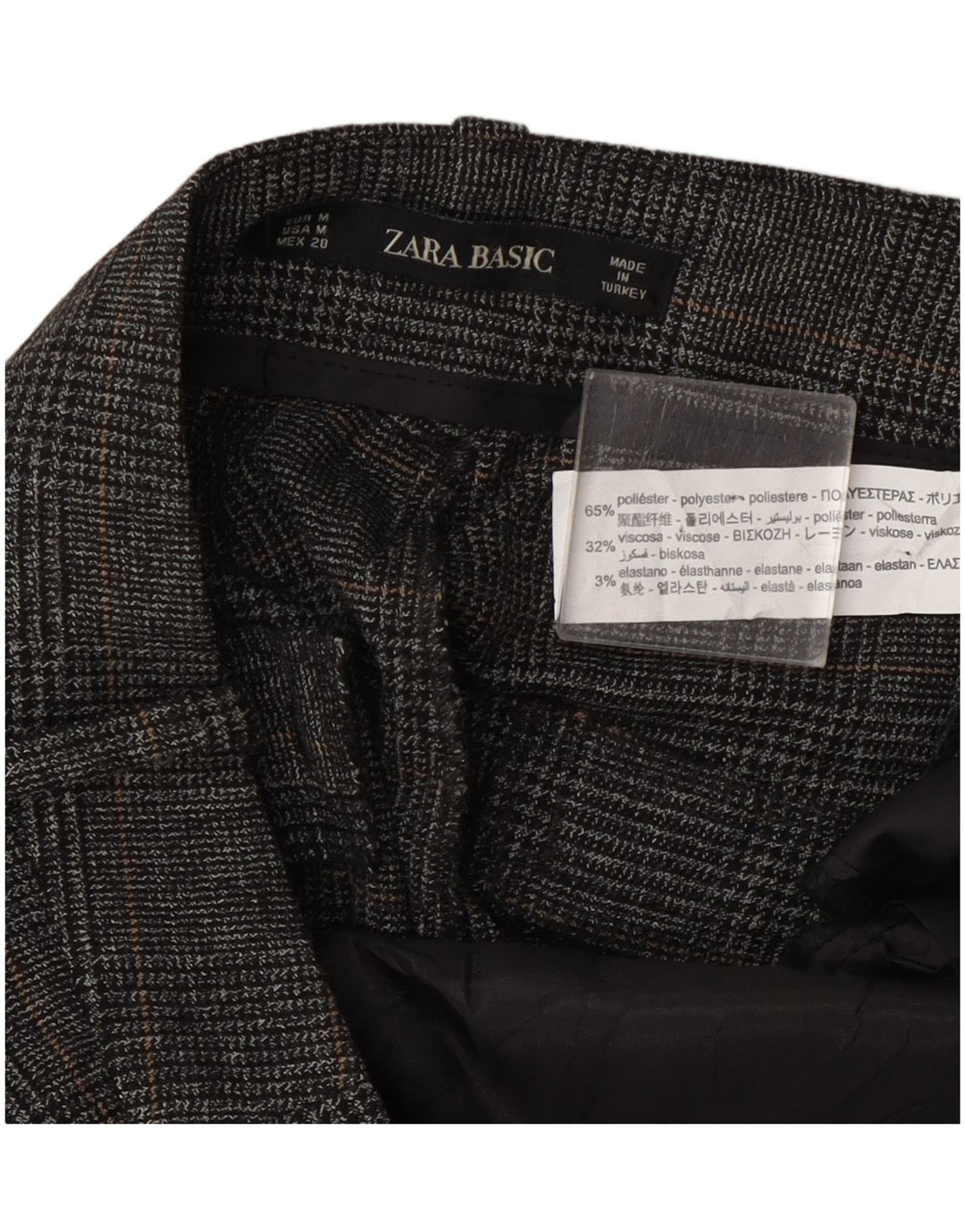 Calça feminina Zara cortada média W28 L24 poliéster xadrez cinza