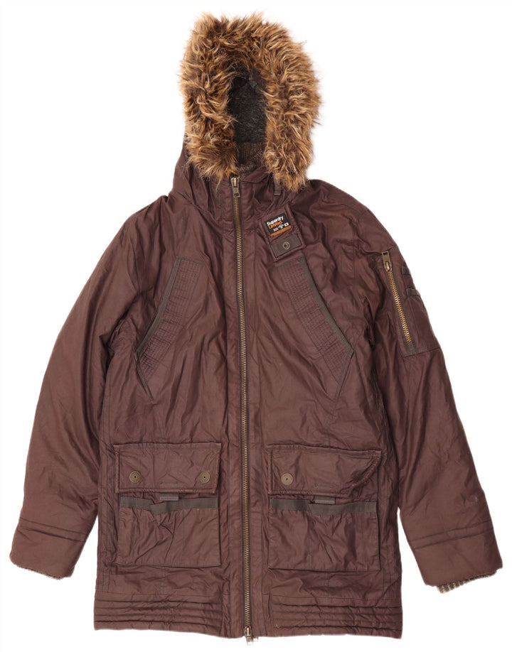 Jaqueta Parka masculina Superdry com capuz regular fit 2XL algodão marrom