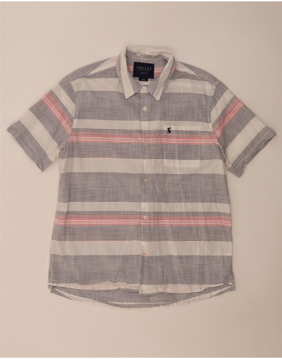 Joules Camisa masculina de manga curta grande algodão listrado azul