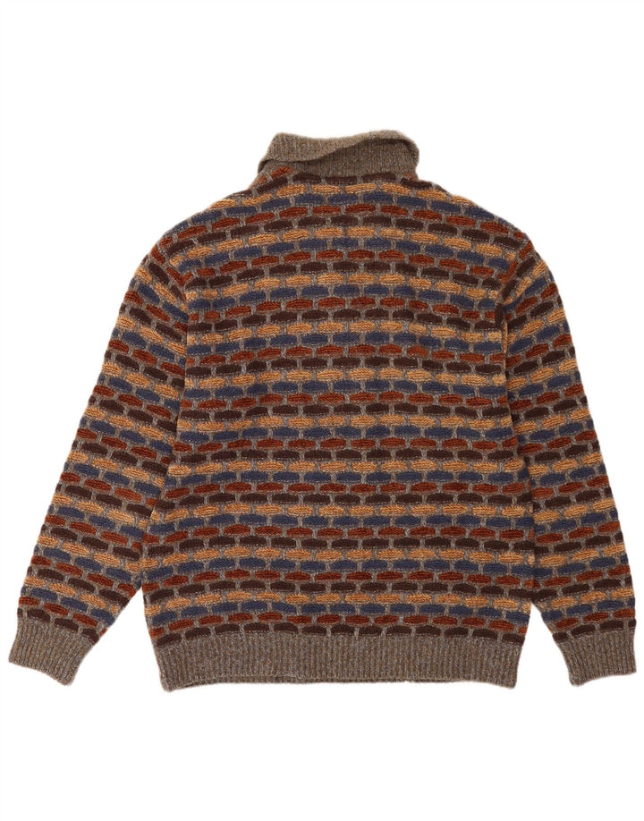 Suéter masculino Bramante com gola polo, grande lã geométrica multicolorida