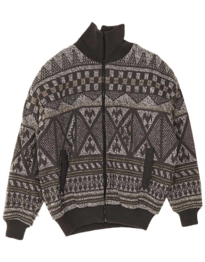 Jaqueta bomber vintage masculina de malha IT 52 XL cinza Fair Isle poliacrílico