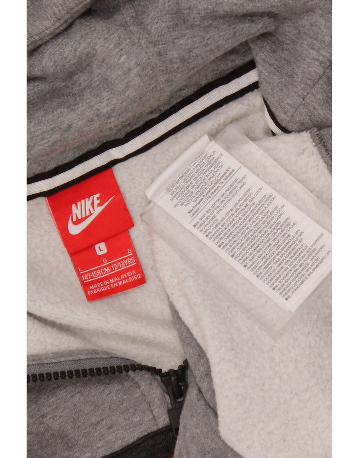 NIKE Meninos Graphic Hoodie Jumper 12-13 Anos Grande Bloco de cores cinza