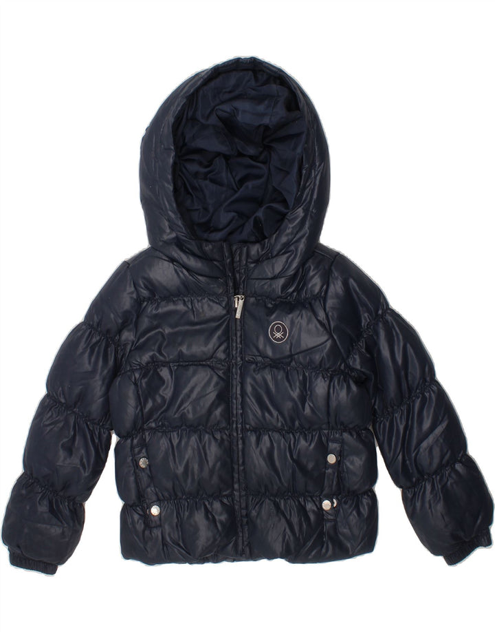 BENETTON Baby Girls Hooded Padded Jacket 18-24 Months Navy Blue Polyester Vintage Benetton and Second-Hand Benetton from Messina Hembry 