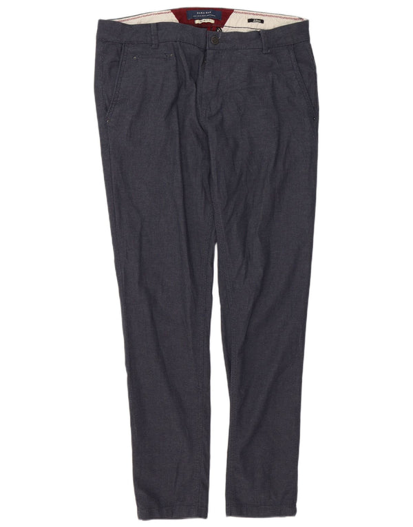 Zara Mens Slim Fit Chino Calças EU 44 Grande W34 L32 Azul Marinho Algodão