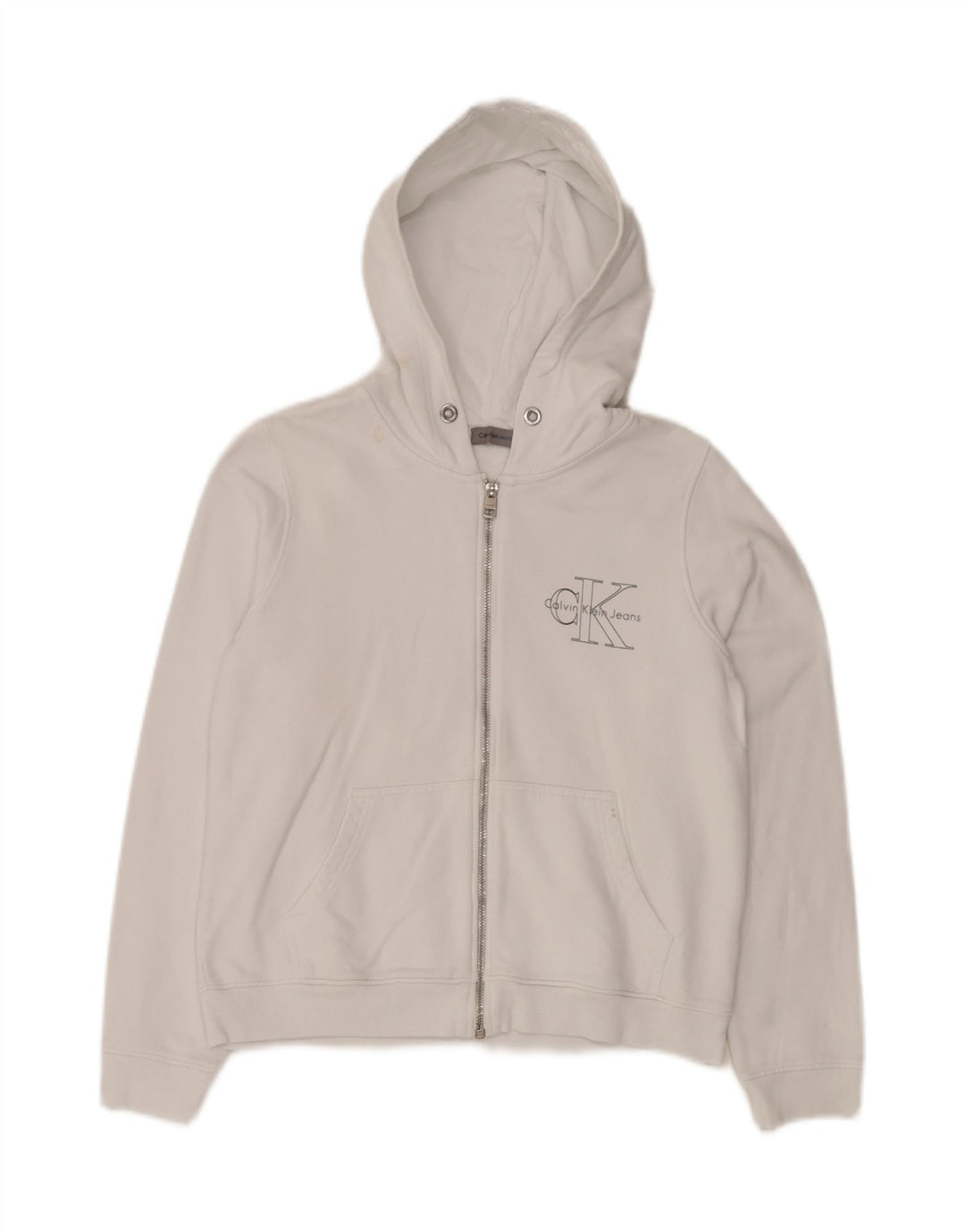 Suéter feminino CALVIN KLEIN JEANS com capuz e zíper gráfico Reino Unido 10 pequeno branco