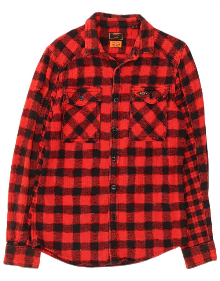 Camisa masculina Superdry Slim Fit de flanela de lenhador médio vermelho algodão guingão