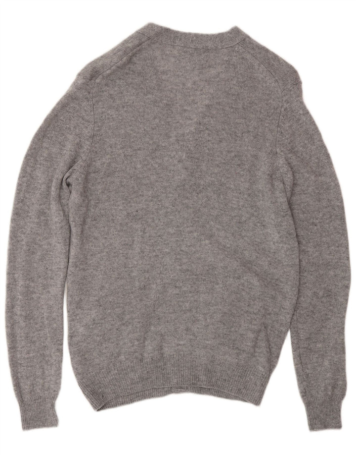 Suéter cardigã masculino Marks & Spencer, lã de cordeiro manchada cinza pequena