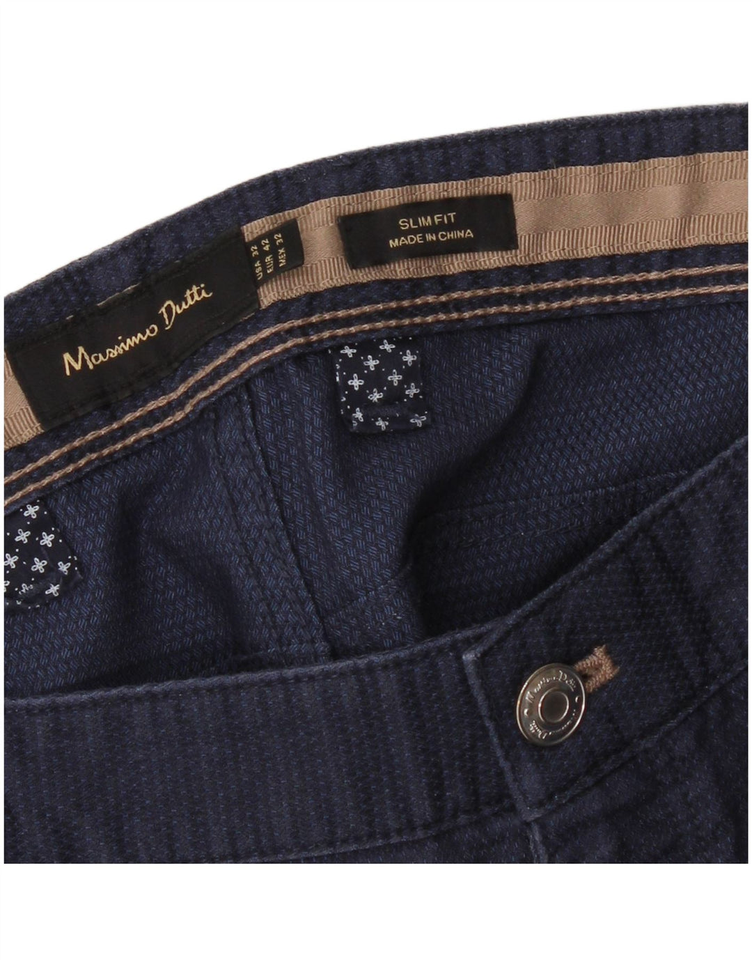 Calça Chino Masculina Massimo Dutti EU 42 Grande W32 L28 Azul Marinho Manchado