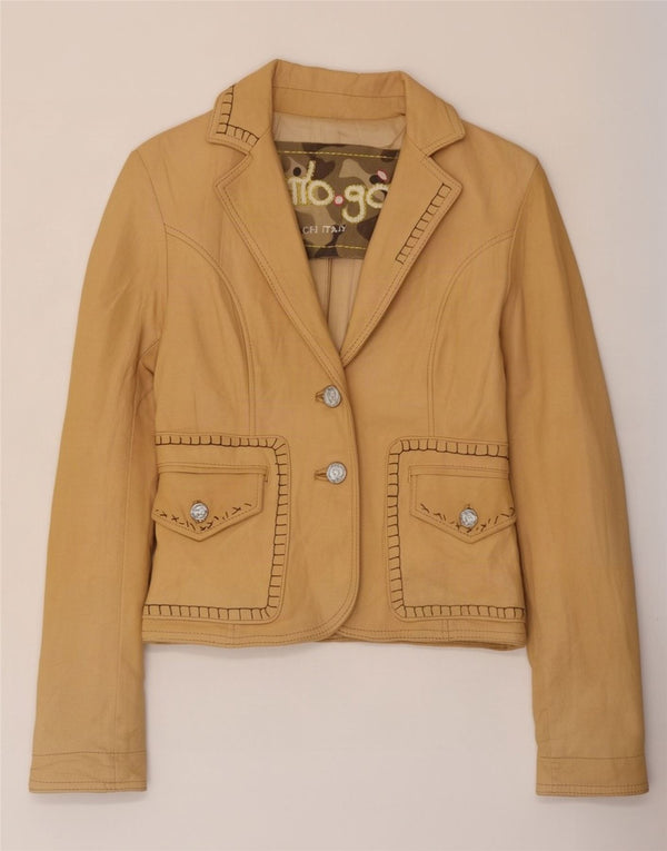 Jaqueta blazer feminina vintage de couro com 2 botões IT 42 bege médio