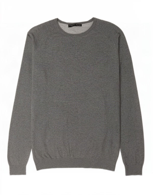 Zara Suéter masculino com gola redonda XL algodão cinza