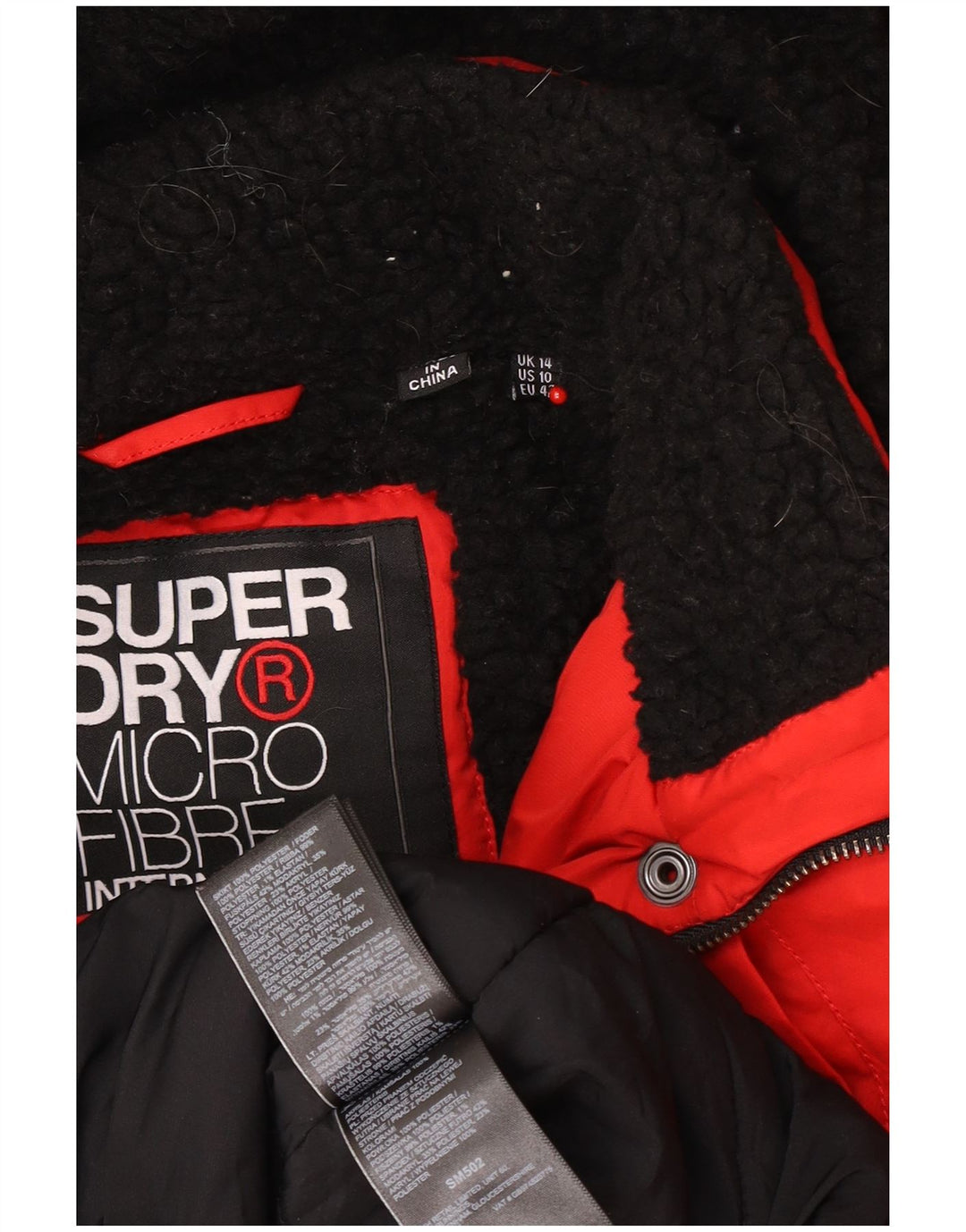 Jaqueta Parka com capuz feminina Superdry UK 14 grande poliéster vermelho