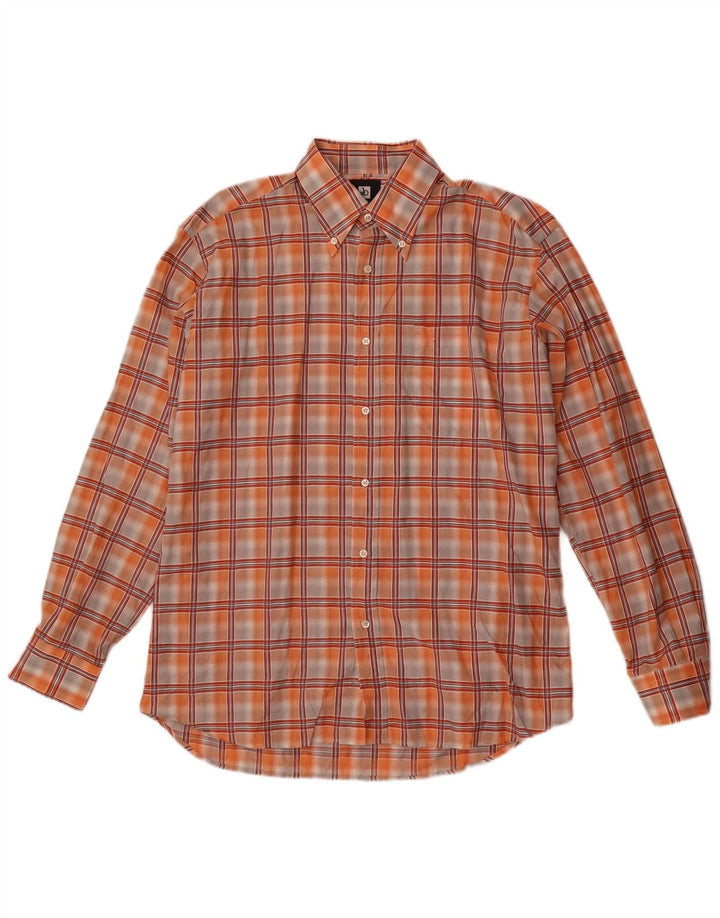 Camisa masculina Roccobarocco tamanho 15 3/4 40 algodão xadrez laranja médio