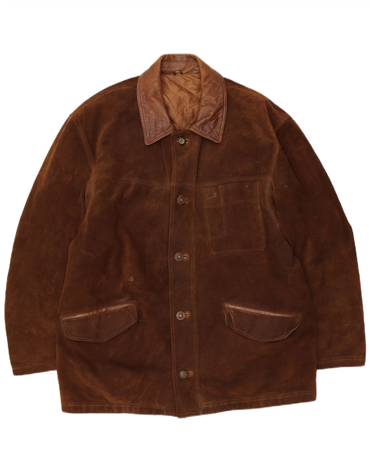 Jaqueta masculina vintage de camurça IT 54 2XL couro marrom