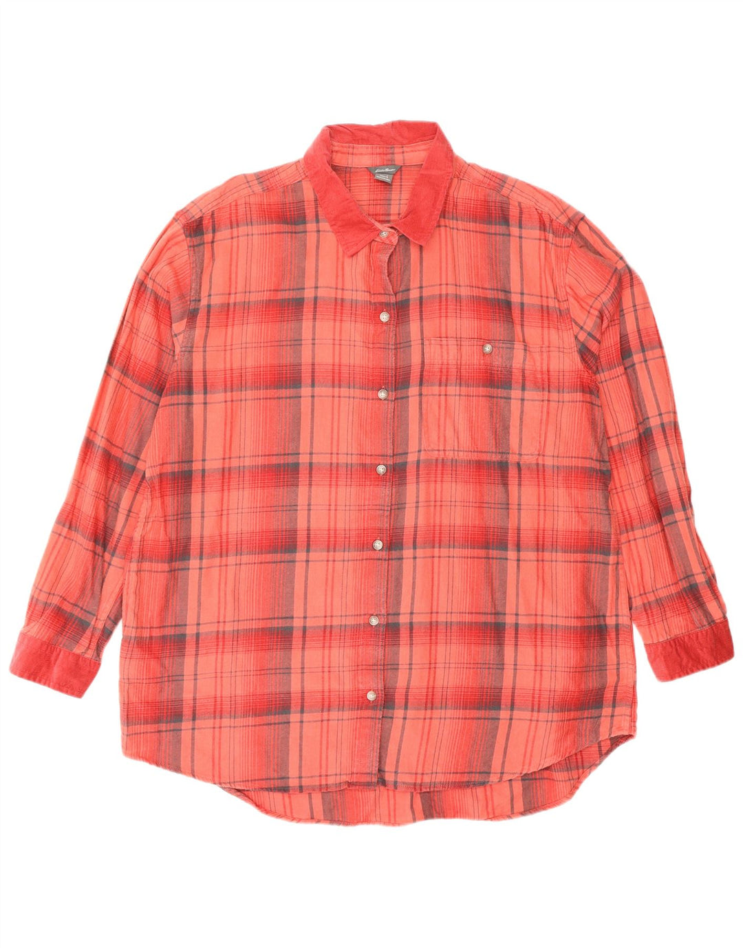 Camisa feminina de flanela EDDIE BAUER Reino Unido 16 grande algodão xadrez vermelho