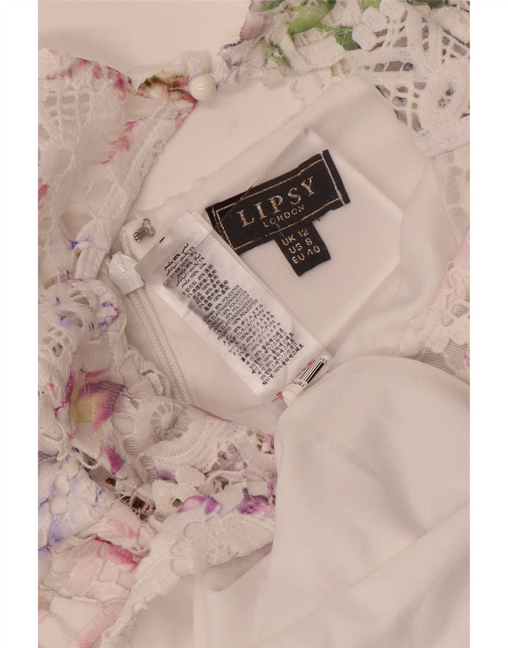 Vestido feminino Lipsy com bainha de renda UK 12 poliéster floral branco médio