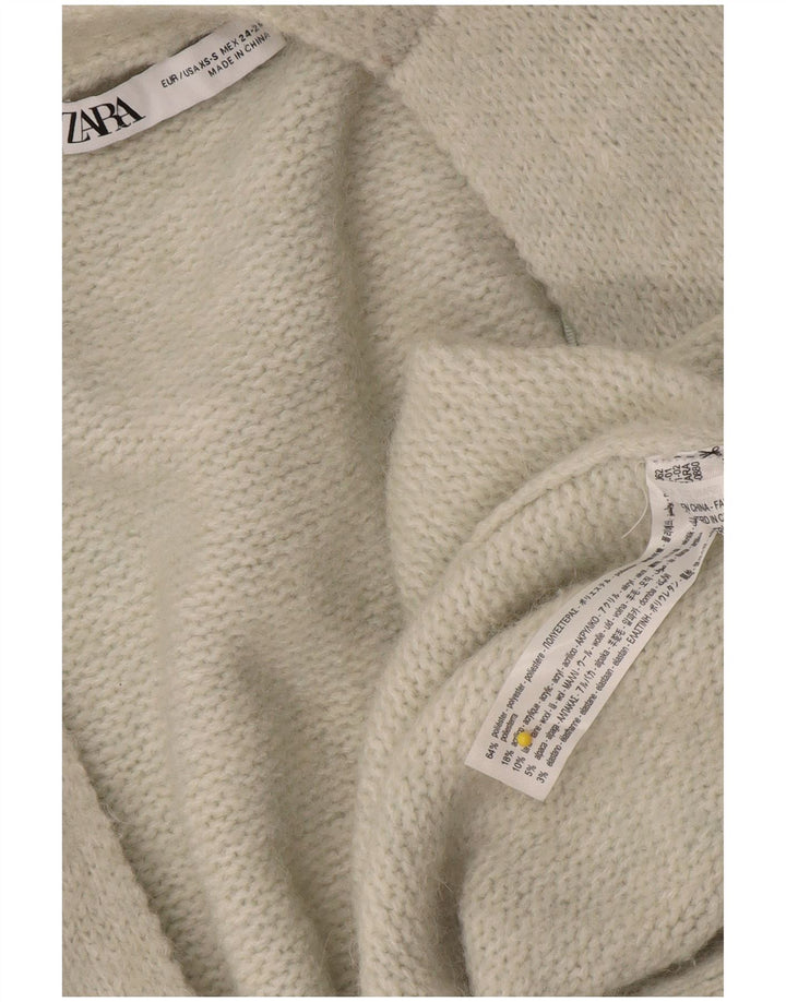 Suéter Zara feminino oversized longline aberto cardigan Reino Unido 6 XS cinza poliéster
