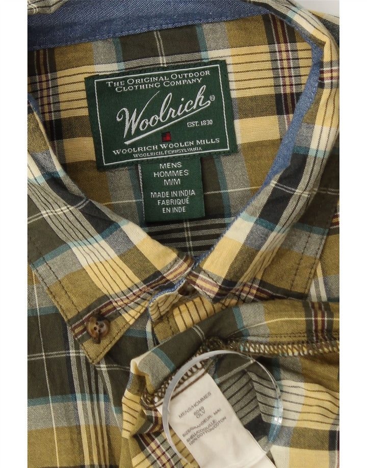 Camisa masculina de manga curta Woolrich, algodão xadrez médio cáqui