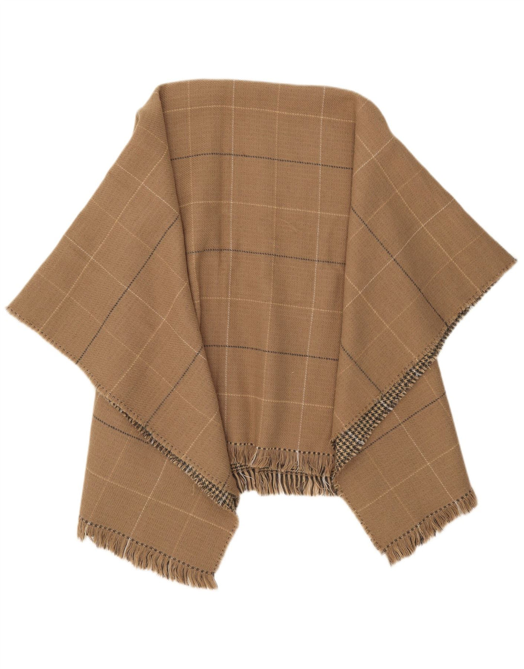 Apenas casaco feminino reversível com capa tamanho único xadrez bege