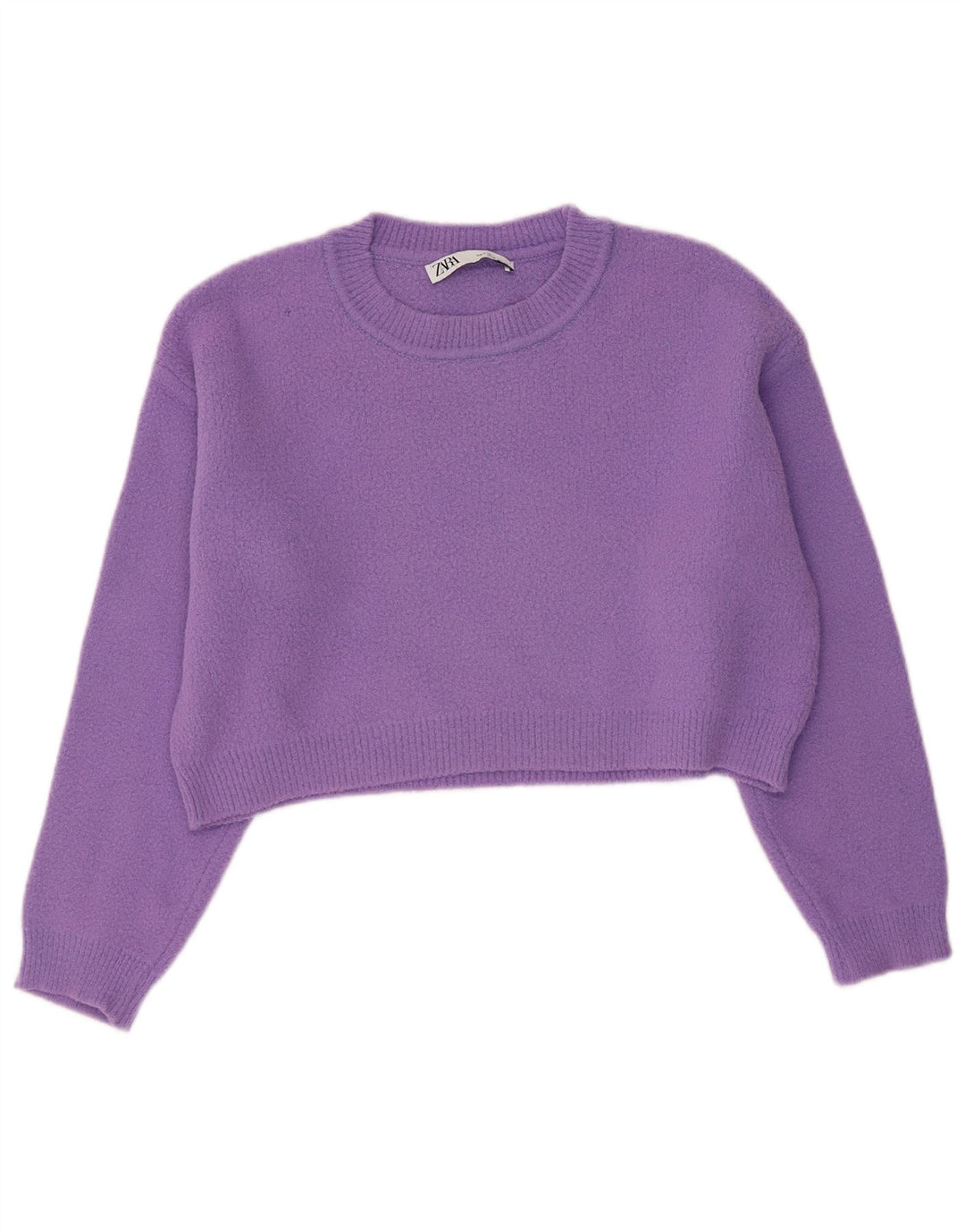 Suéter feminino ZARA com gola redonda grande e gola redonda, tamanho 10, pequeno, roxo