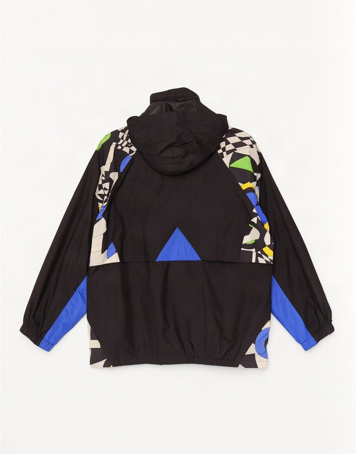 Jaqueta de chuva masculina com capuz K-Way UK 36 pequena poliamida geométrica preta