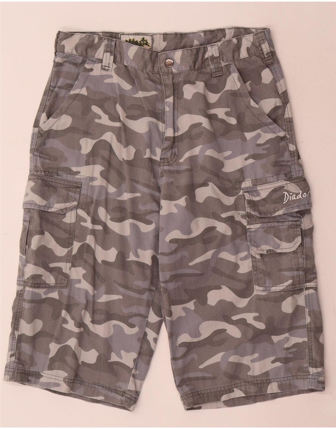 Diadora Mens Cargo Shorts W34 Grande Algodão Camuflado Cinza