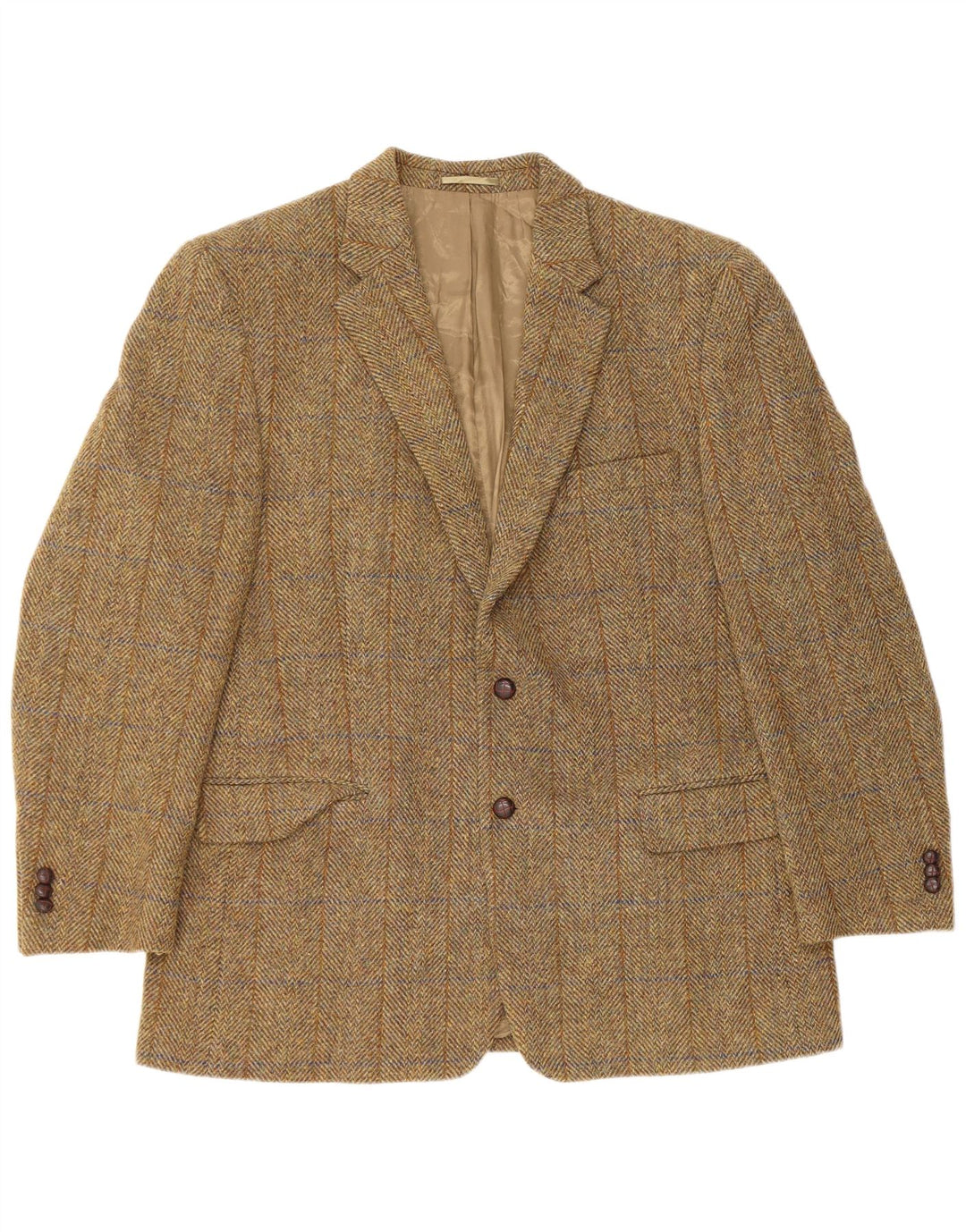 Jaqueta blazer masculina de 2 botões Harris Tweed Reino Unido 38 espinha de peixe marrom médio