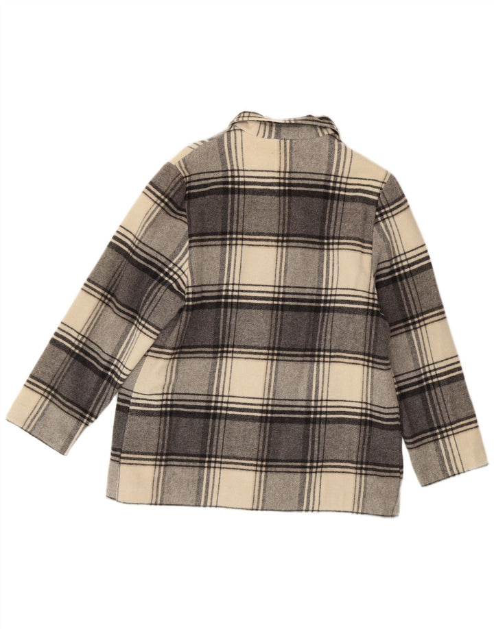 Sobretudo feminino vintage Reino Unido 14 cinza médio xadrez lã nova