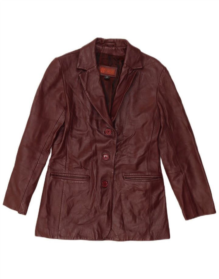 Jaqueta blazer feminina de couro com 3 botões Helium Reino Unido 10 pequena Borgonha