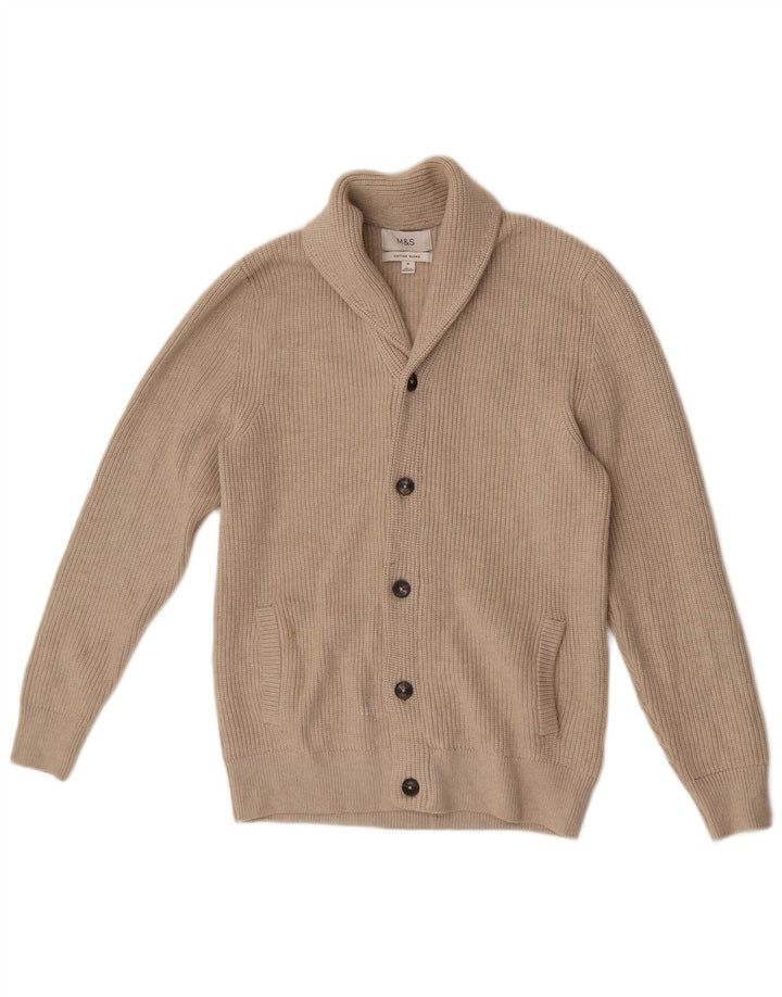 Suéter cardigã masculino Marks & Spencer poliéster bege médio