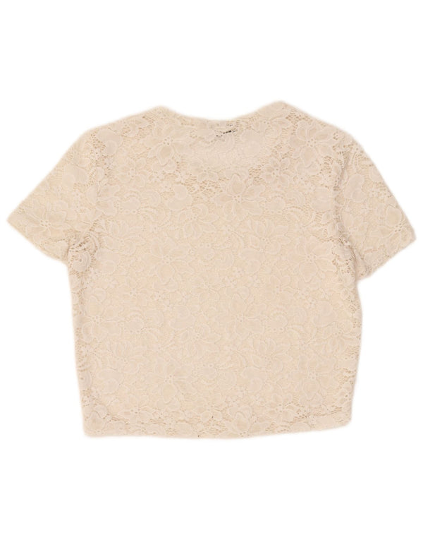 Blusa feminina Zara crop transparente UK 12 médio off white floral