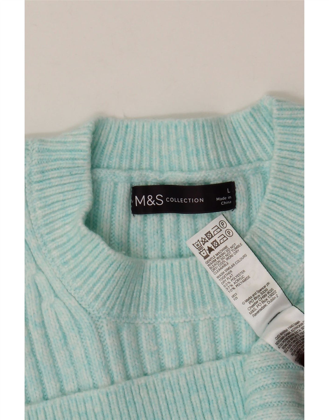 Suéter feminino MARKS & SPENCER com gola redonda, tamanho UK 16, grande, azul, poliéster