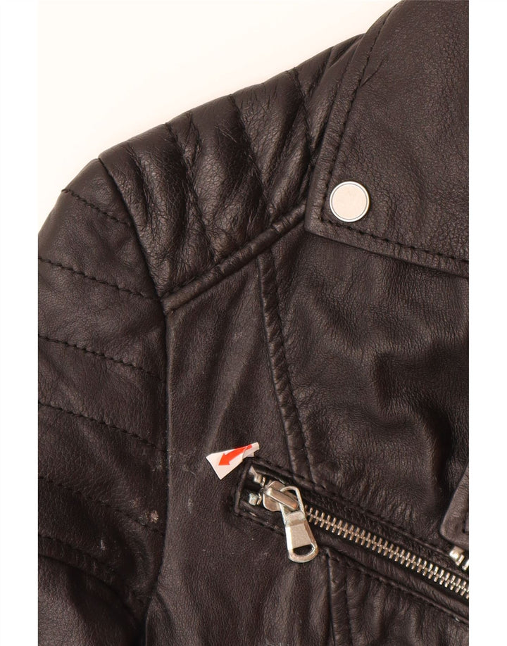 Jaqueta feminina de couro para motociclista BARNEYS EUA 10 grande couro preto