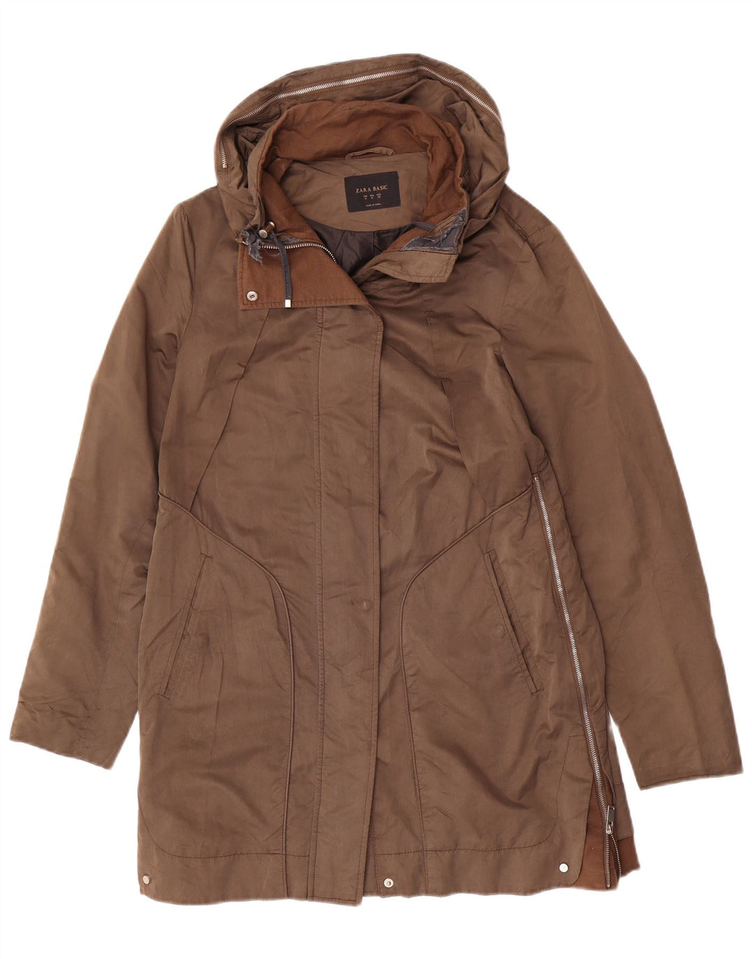 Zara Womens Parka Jacket UK 14 Médio Marrom Poliamida