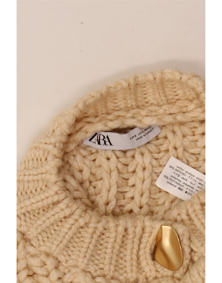 Suéter cardigã feminino superdimensionado ZARA Reino Unido 10 pequeno bege acrílico