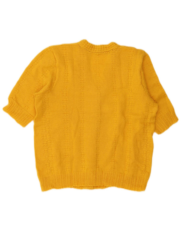 Suéter cardigã feminino vintage de manga curta Reino Unido 14 grande amarelo