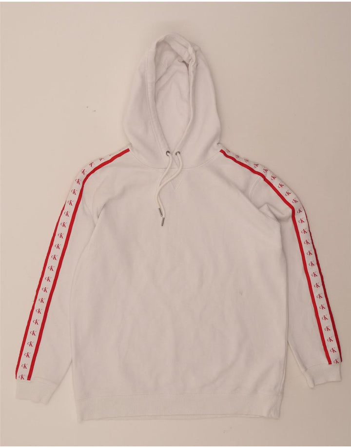 CALVIN KLEIN JEANS Mens Graphic Hoodie Jumper Large White Cotton Vintage Calvin Klein Jeans and Second-Hand Calvin Klein Jeans from Messina Hembry 