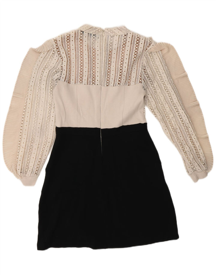 Vestido feminino French Connection em linha A UK 12 bloco colorido preto médio