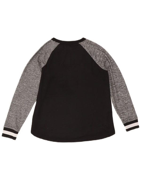 Dkny Top feminino gráfico manga comprida UK 10 pequeno preto colorblock poliéster