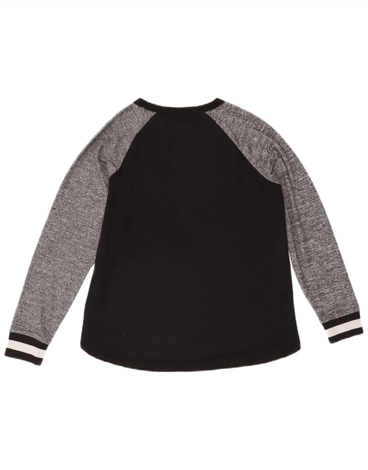 Dkny Top feminino gráfico manga comprida UK 10 pequeno preto colorblock poliéster