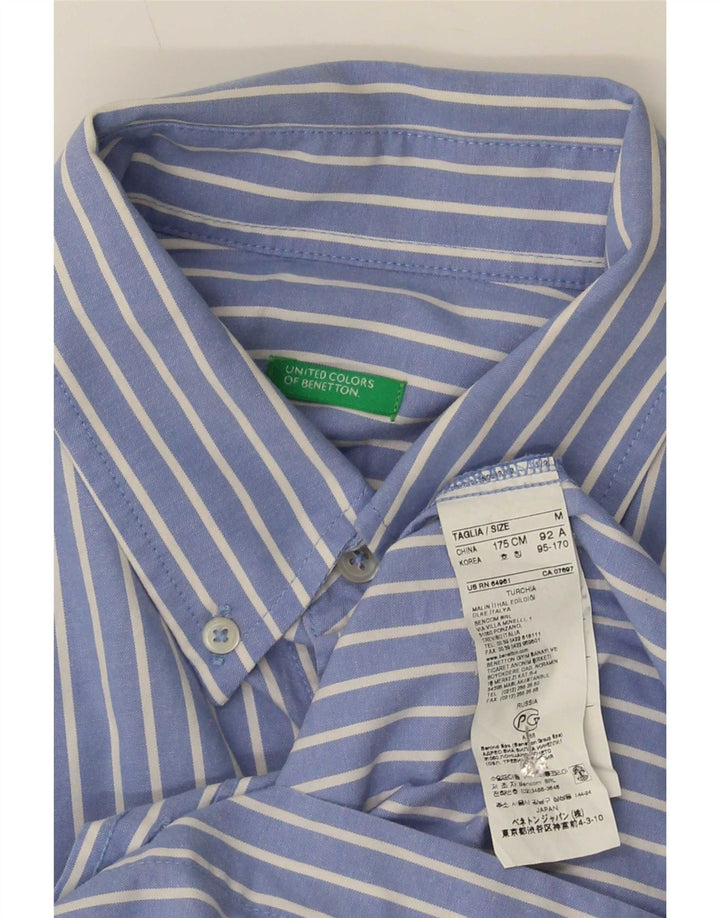 Camisa masculina Benetton de algodão listrado azul médio