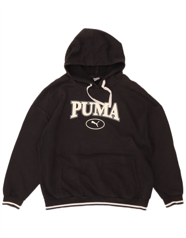 PUMA feminino gráfico moletom com capuz UK 16 grande algodão preto