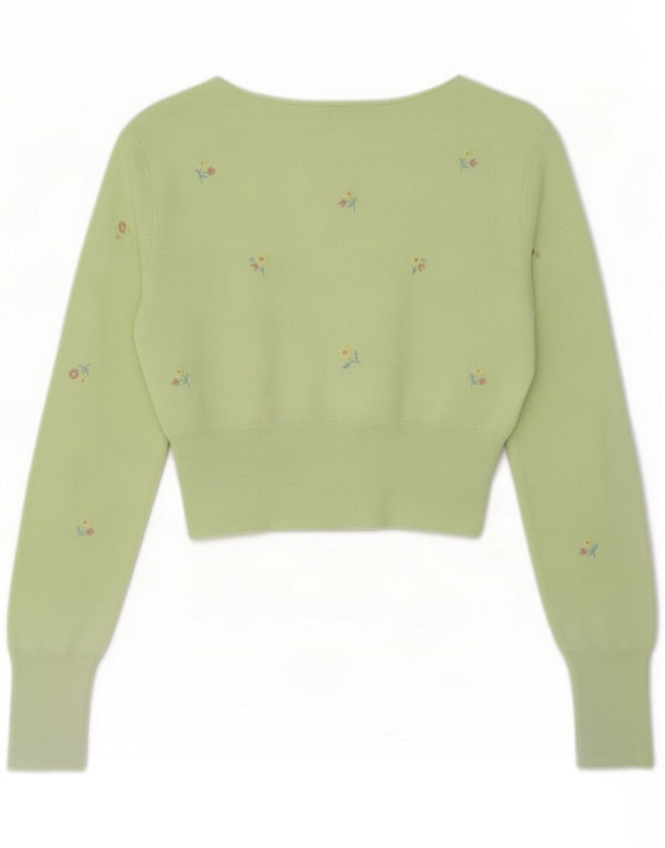 Zara Womens Crop Cardigan Sweater UK 8 Small Green Floral Viscose