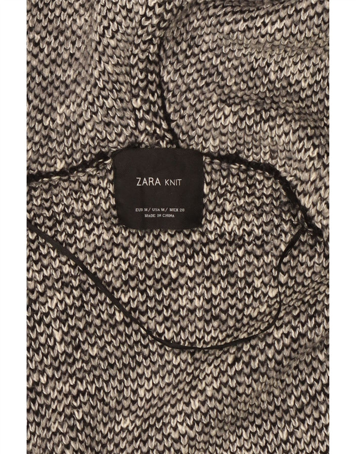 Suéter feminino Zara Longline com capuz e cardigã aberto Reino Unido 14 médio preto