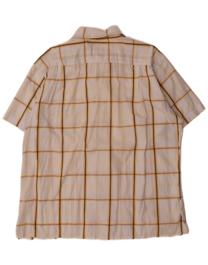 Camisa masculina de manga curta Lacoste tamanho 46 2XL algodão xadrez branco